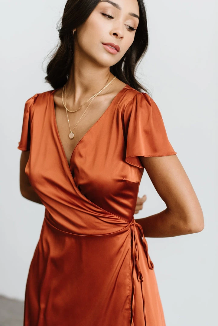 BB Custom Krystal Satin Wrap Gown | Copper Dresses 7 BB Custom Krystal Satin Wrap Gown | Copper Dresses