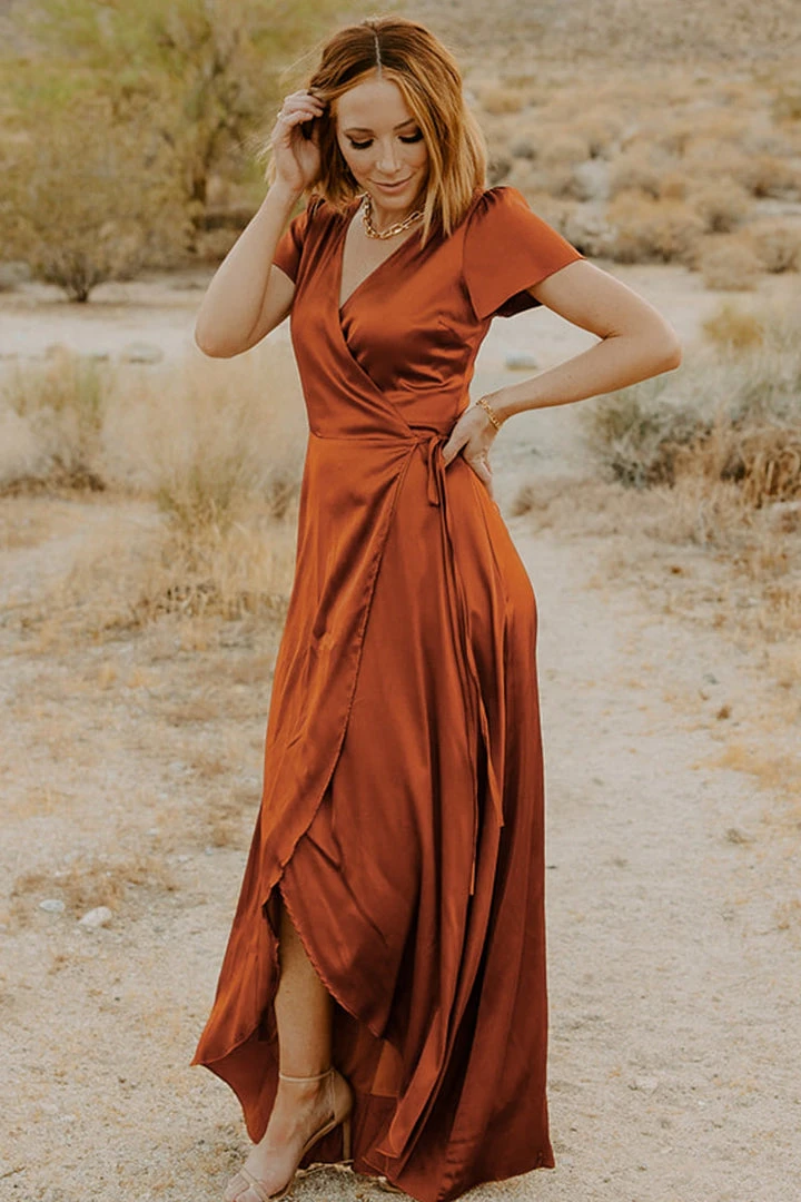 BB Custom Krystal Satin Wrap Gown | Copper Dresses 20 BB Custom Krystal Satin Wrap Gown | Copper Dresses