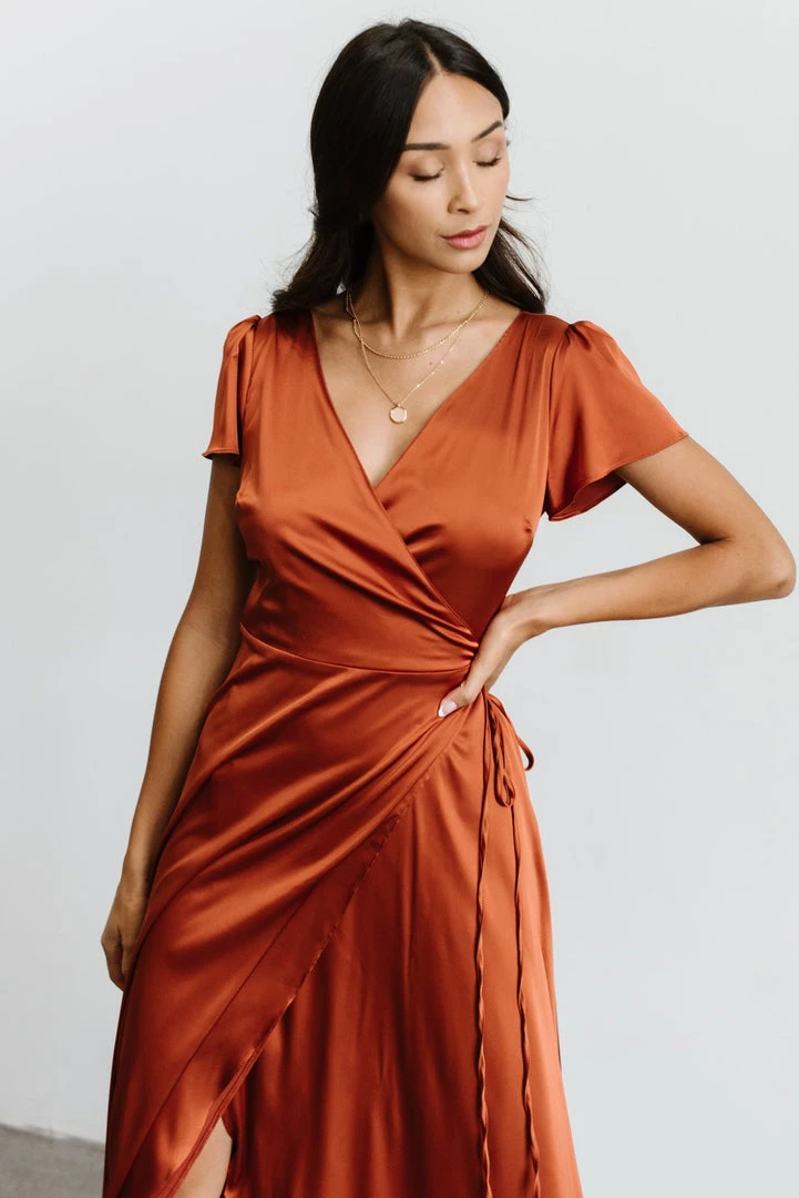 BB Custom Krystal Satin Wrap Gown | Copper Dresses 9 BB Custom Krystal Satin Wrap Gown | Copper Dresses