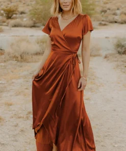 BB Custom Krystal Satin Wrap Gown | Copper Dresses