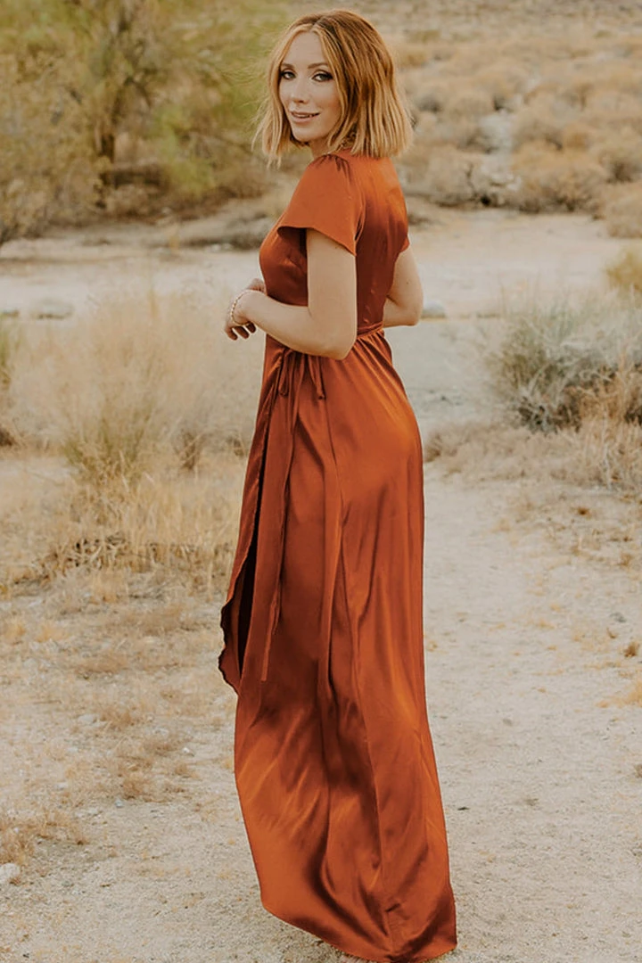 BB Custom Krystal Satin Wrap Gown | Copper Dresses 3 BB Custom Krystal Satin Wrap Gown | Copper Dresses