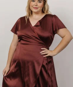 BB Custom Krystal Satin Wrap Gown | Dark Clove Dresses