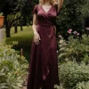 BB Custom Krystal Satin Wrap Gown | Dark Clove Dresses