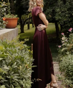 BB Custom Krystal Satin Wrap Gown | Dark Clove Dresses