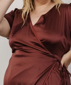 BB Custom Krystal Satin Wrap Gown | Dark Clove Dresses