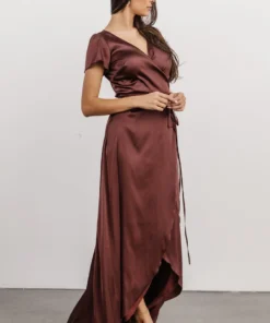 BB Custom Krystal Satin Wrap Gown | Dark Clove Dresses