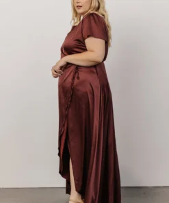 BB Custom Krystal Satin Wrap Gown | Dark Clove Dresses