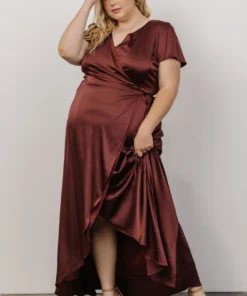 BB Custom Krystal Satin Wrap Gown | Dark Clove Dresses