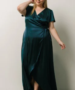 BB Custom Krystal Satin Wrap Gown | Deep Blue Dresses