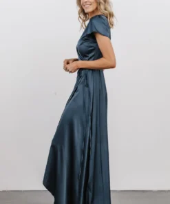 BB Custom Krystal Satin Wrap Gown | Deep Blue Dresses