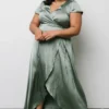 BB Custom Dresses Krystal Satin Wrap Gown | Eucalyptus