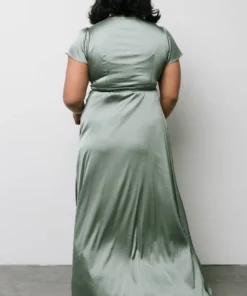 BB Custom Dresses Krystal Satin Wrap Gown | Eucalyptus