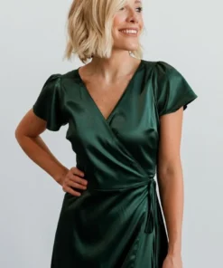 BB Custom Dresses Krystal Satin Wrap Gown | Green