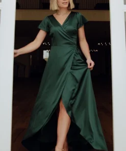 BB Custom Dresses Krystal Satin Wrap Gown | Green