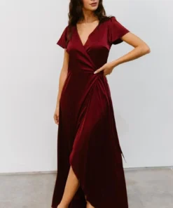 BB Custom Krystal Satin Wrap Gown | Wine 13 BB Custom Krystal Satin Wrap Gown | Wine