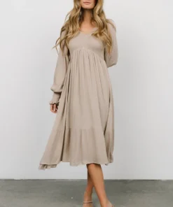 IL Dresses Lainey Smocked Dotted Midi Dress | Beige 17 IL Dresses Lainey Smocked Dotted Midi Dress | Beige