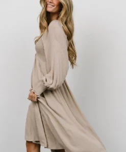 IL Dresses Lainey Smocked Dotted Midi Dress | Beige 13 IL Dresses Lainey Smocked Dotted Midi Dress | Beige