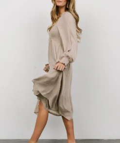 IL Dresses Lainey Smocked Dotted Midi Dress | Beige 12 IL Dresses Lainey Smocked Dotted Midi Dress | Beige