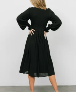 IL Lainey Smocked Dotted Midi Dress | Black