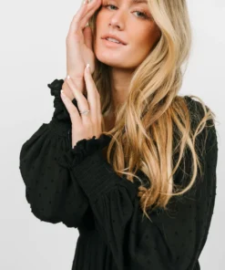 IL Lainey Smocked Dotted Midi Dress | Black