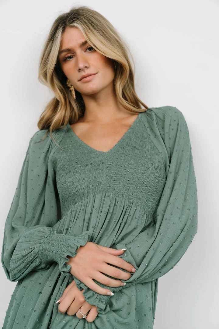 IL Lainey Smocked Dotted Midi Dress | Dark Sage Dresses 7 IL Lainey Smocked Dotted Midi Dress | Dark Sage Dresses