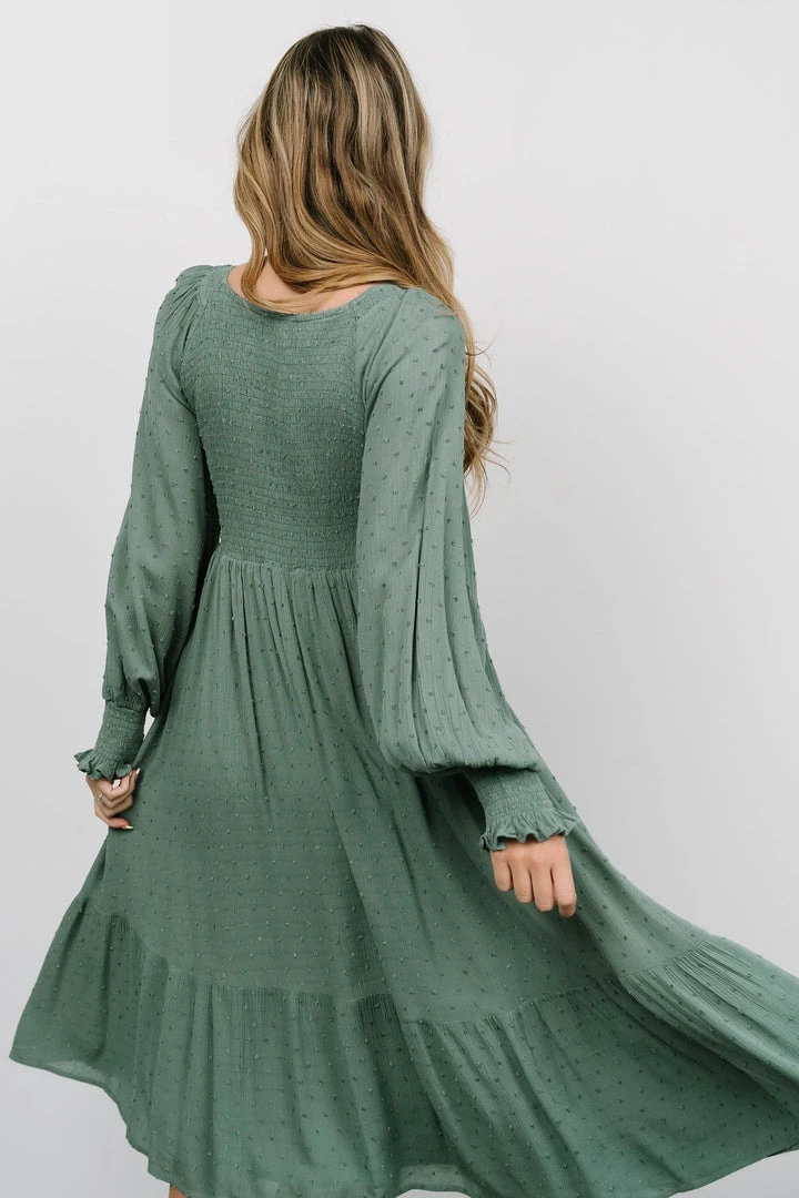 IL Lainey Smocked Dotted Midi Dress | Dark Sage Dresses 5 IL Lainey Smocked Dotted Midi Dress | Dark Sage Dresses