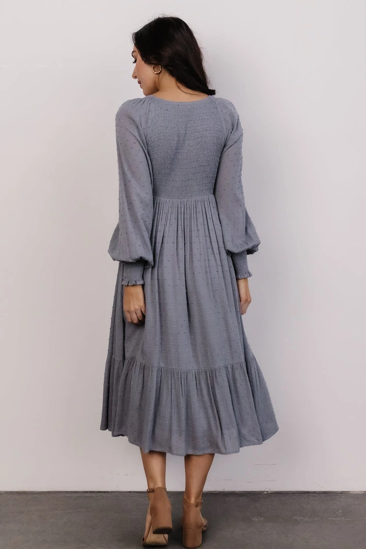 IL Lainey Smocked Dotted Midi Dress | Dusty Blue Dresses 4 IL Lainey Smocked Dotted Midi Dress | Dusty Blue Dresses