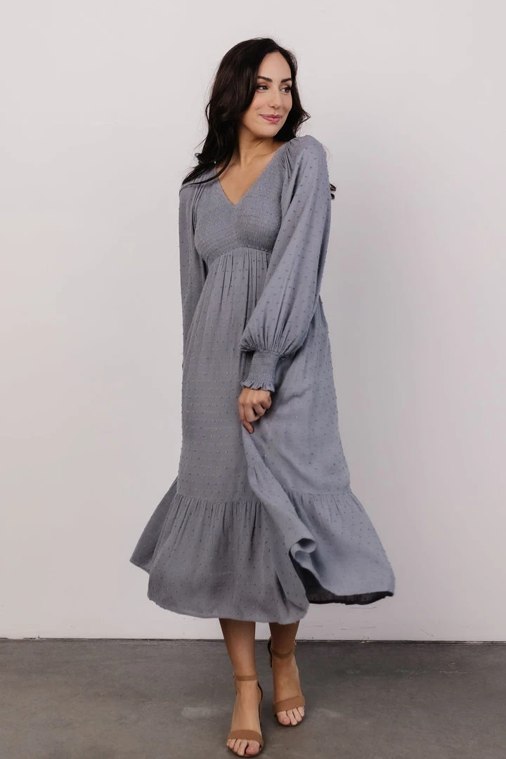 IL Lainey Smocked Dotted Midi Dress | Dusty Blue Dresses 6 IL Lainey Smocked Dotted Midi Dress | Dusty Blue Dresses