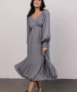 IL Lainey Smocked Dotted Midi Dress | Dusty Blue Dresses