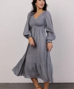 IL Lainey Smocked Dotted Midi Dress | Dusty Blue Dresses 10 IL Lainey Smocked Dotted Midi Dress | Dusty Blue Dresses