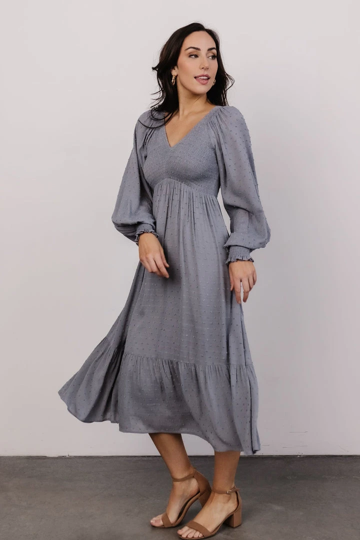IL Lainey Smocked Dotted Midi Dress | Dusty Blue Dresses 5 IL Lainey Smocked Dotted Midi Dress | Dusty Blue Dresses