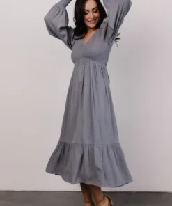 IL Lainey Smocked Dotted Midi Dress | Dusty Blue Dresses 8 IL Lainey Smocked Dotted Midi Dress | Dusty Blue Dresses