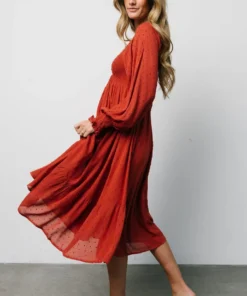 IL Lainey Smocked Dotted Midi Dress | Rust