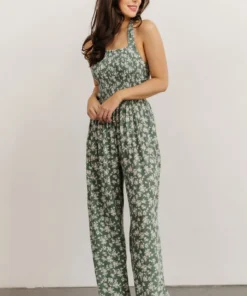 KM Lana Halter Jumpsuit | Green Floral Boho