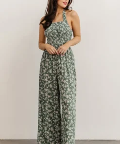 KM Lana Halter Jumpsuit | Green Floral Boho