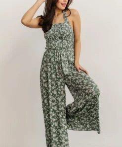 KM Lana Halter Jumpsuit | Green Floral Boho