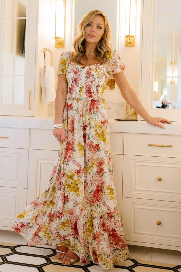 BB Custom Dresses Larissa Maxi Dress | Berry And Golden Floral 1 BB Custom Dresses Larissa Maxi Dress | Berry And Golden Floral