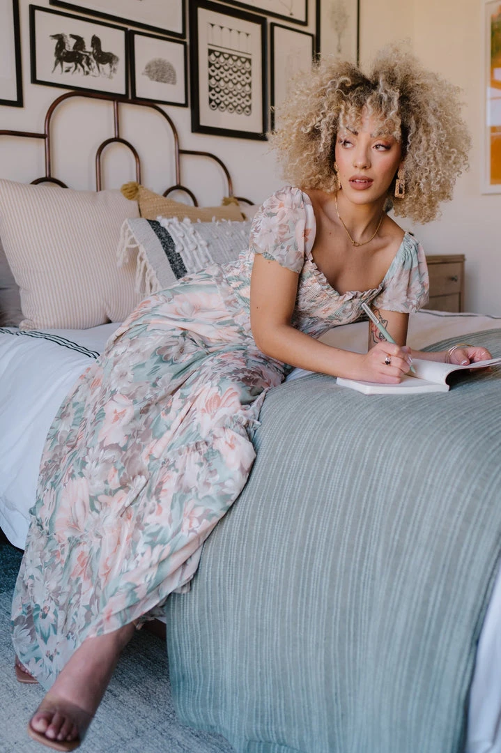 BB Custom Dresses Larissa Maxi Dress | Peach And Sage Floral 1 BB Custom Dresses Larissa Maxi Dress | Peach And Sage Floral