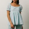 IL Tops Lauren Eyelet Babydoll Top | Powder Blue
