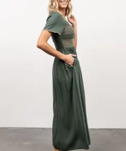 POL Leeds Smocked Maxi Dress | Green