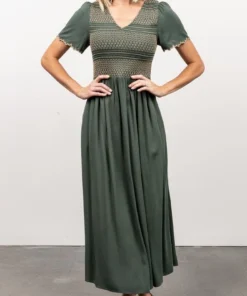 POL Leeds Smocked Maxi Dress | Green