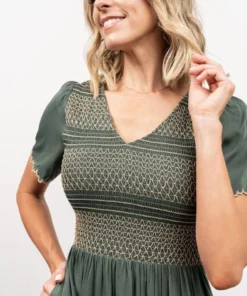 POL Leeds Smocked Maxi Dress | Green