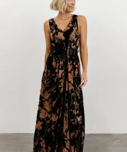 BB Custom Dresses Lennon Velvet Maxi Dress | Black Floral 10 BB Custom Dresses Lennon Velvet Maxi Dress | Black Floral