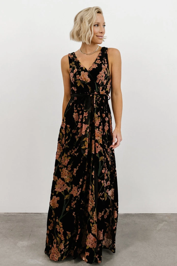 BB Custom Dresses Lennon Velvet Maxi Dress | Black Floral 3 BB Custom Dresses Lennon Velvet Maxi Dress | Black Floral