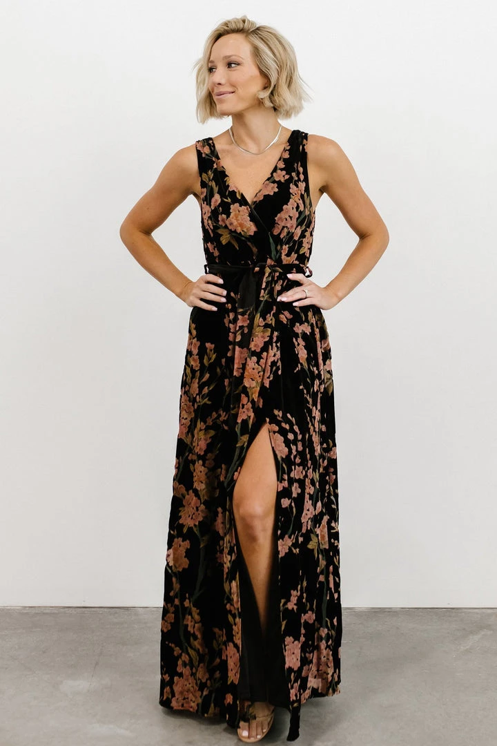 BB Custom Dresses Lennon Velvet Maxi Dress | Black Floral 4 BB Custom Dresses Lennon Velvet Maxi Dress | Black Floral
