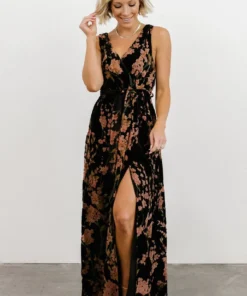 BB Custom Dresses Lennon Velvet Maxi Dress | Black Floral
