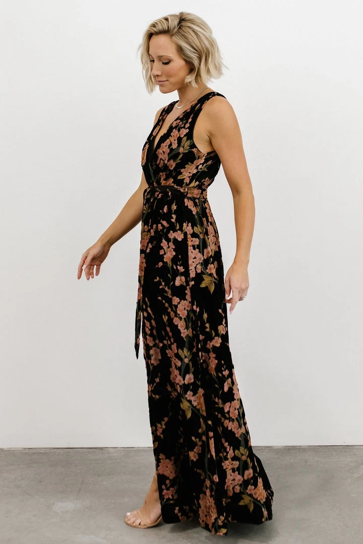 BB Custom Dresses Lennon Velvet Maxi Dress | Black Floral 5 BB Custom Dresses Lennon Velvet Maxi Dress | Black Floral