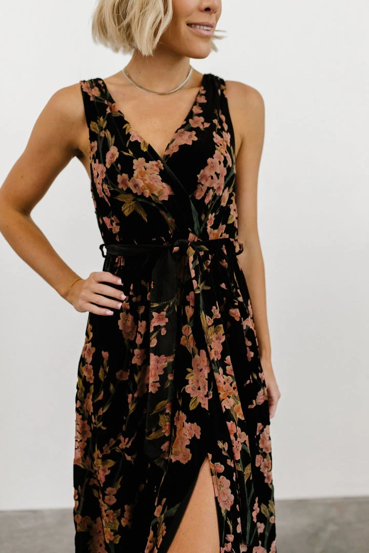BB Custom Dresses Lennon Velvet Maxi Dress | Black Floral 2 BB Custom Dresses Lennon Velvet Maxi Dress | Black Floral