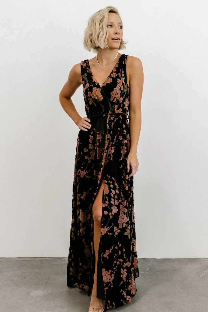 BB Custom Dresses Lennon Velvet Maxi Dress | Black Floral 8 BB Custom Dresses Lennon Velvet Maxi Dress | Black Floral