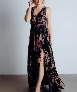 BB Custom Dresses Lennon Velvet Maxi Dress | Blue Floral